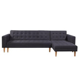 Sarantino Dark Grey Linen Corner Sofa Bed with Chaise — Wooden Frame — Allure Home Collections