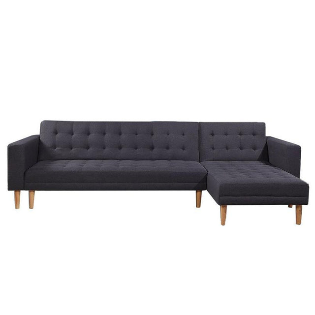 Sarantino Dark Grey Linen Corner Sofa Bed with Chaise — Wooden Frame — Allure Home Collections