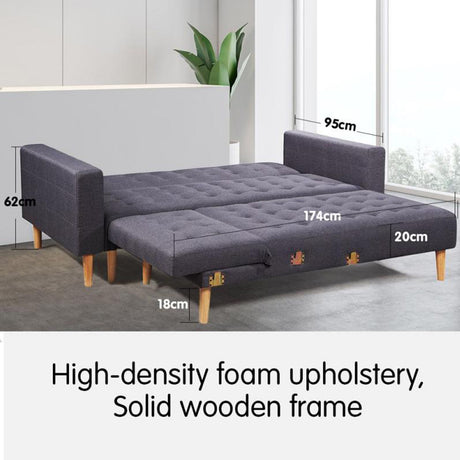 Sarantino Dark Grey Linen Corner Sofa Bed with Chaise — Wooden Frame — Allure Home Collections