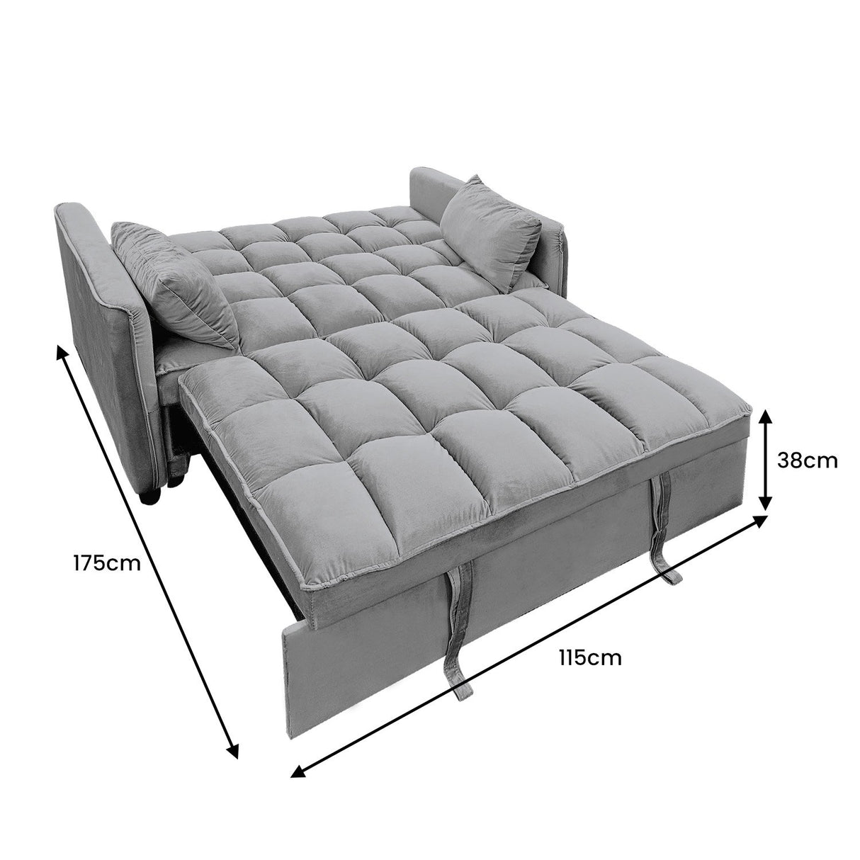 Sarantino QUINCY 2-Seater Velvet Sofa Bed — Dark Grey, Wooden Frame, Tufted — Allure Home Collections