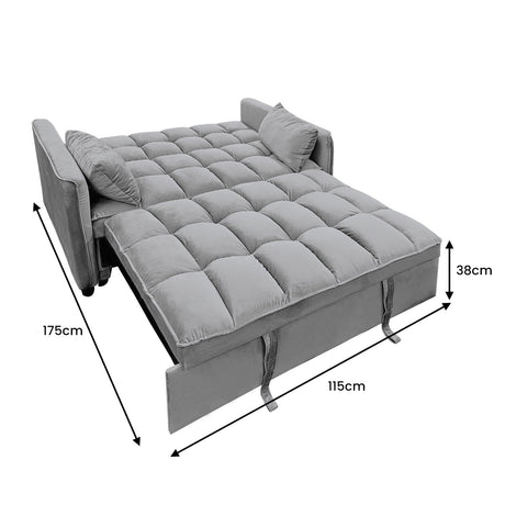 Sarantino QUINCY 2-Seater Velvet Sofa Bed — Dark Grey, Wooden Frame, Tufted — Allure Home Collections
