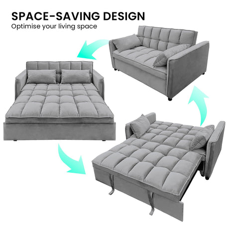 Sarantino QUINCY 2-Seater Velvet Sofa Bed — Dark Grey, Wooden Frame, Tufted — Allure Home Collections