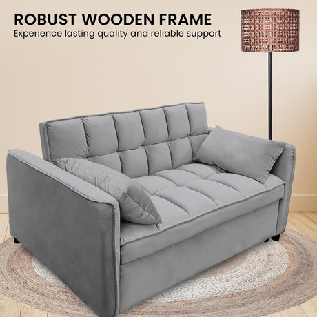 Sarantino QUINCY 2-Seater Velvet Sofa Bed — Dark Grey, Wooden Frame, Tufted — Allure Home Collections