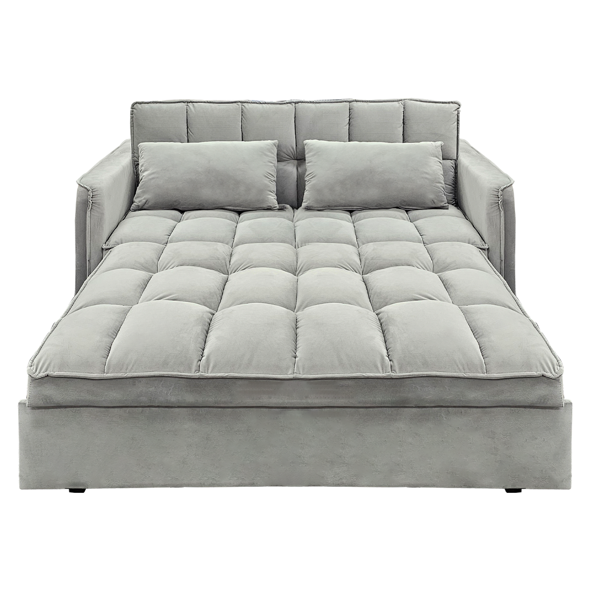 Sarantino QUINCY 2-Seater Velvet Sofa Bed — Light Grey, Wooden Frame, Tufted — Allure Home Collections