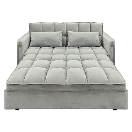 Sarantino QUINCY 2-Seater Velvet Sofa Bed — Light Grey, Wooden Frame, Tufted — Allure Home Collections