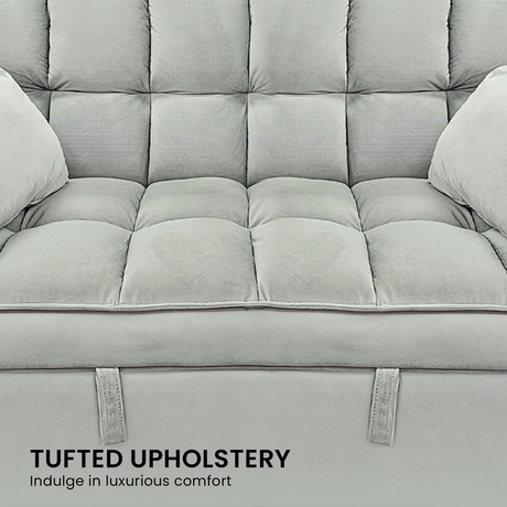 Sarantino QUINCY 2-Seater Velvet Sofa Bed — Light Grey, Wooden Frame, Tufted — Allure Home Collections
