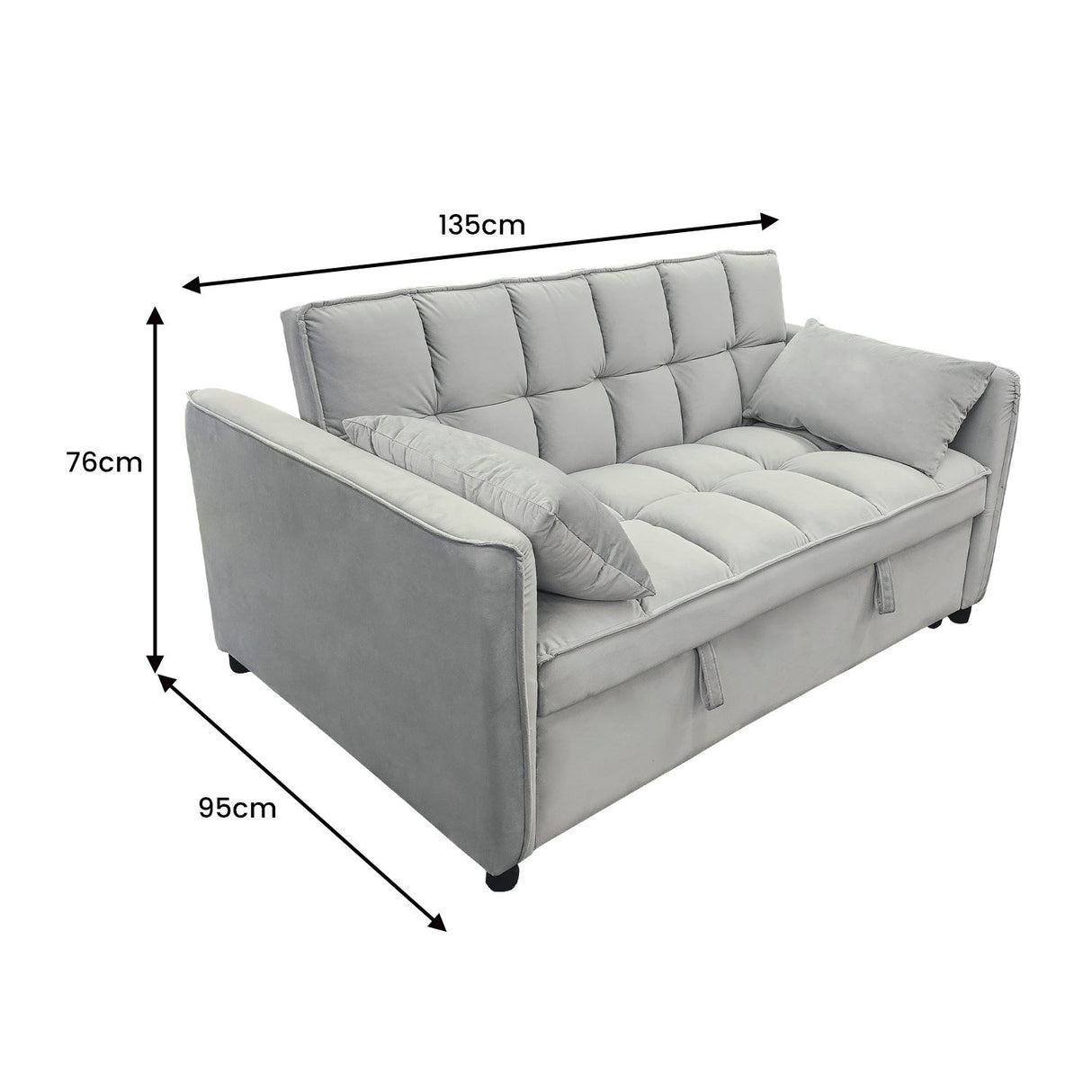Sarantino QUINCY 2-Seater Velvet Sofa Bed — Light Grey, Wooden Frame, Tufted — Allure Home Collections
