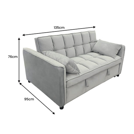 Sarantino QUINCY 2-Seater Velvet Sofa Bed — Light Grey, Wooden Frame, Tufted — Allure Home Collections