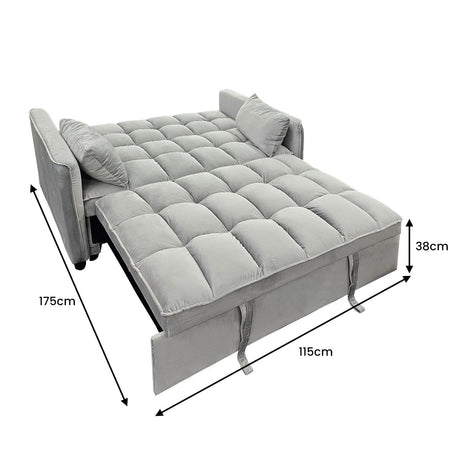 Sarantino QUINCY 2-Seater Velvet Sofa Bed — Light Grey, Wooden Frame, Tufted — Allure Home Collections