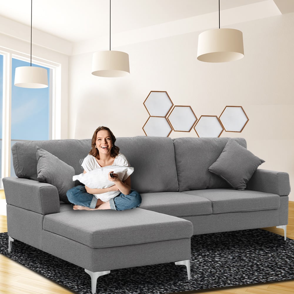 Sarantino Dark Grey Linen L-Shaped Sofa