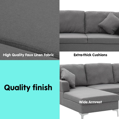 Sarantino Dark Grey Linen L-Shaped Sofa
