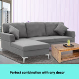 Sarantino Dark Grey Linen L-Shaped Sofa