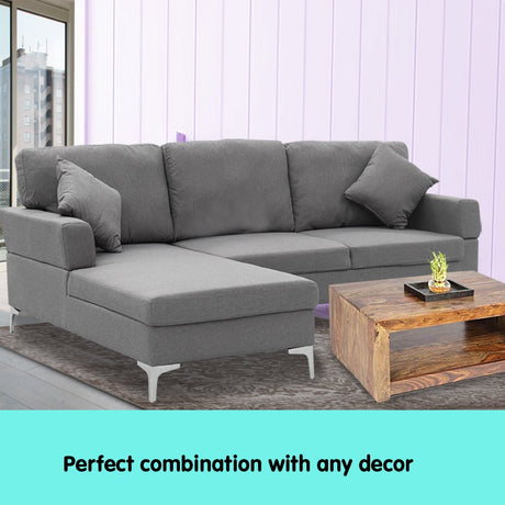 Sarantino Dark Grey Linen L-Shaped Sofa