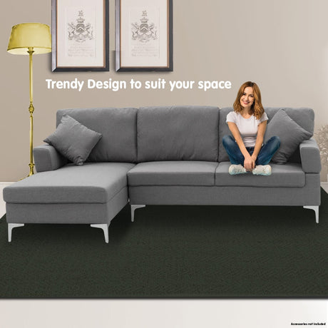 Sarantino Dark Grey Linen L-Shaped Sofa