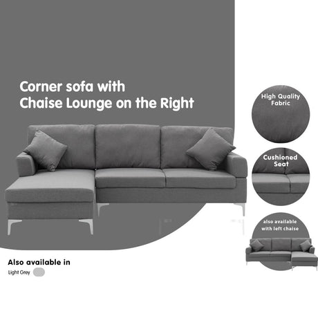Sarantino Dark Grey Linen L-Shaped Sofa