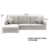Sarantino Linen L-Shape Corner Sofa with Right-Side Chaise — Light Grey, Chrome Legs — Allure Home Collections