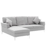 Sarantino Linen L-Shape Corner Sofa with Right-Side Chaise — Light Grey, Chrome Legs — Allure Home Collections