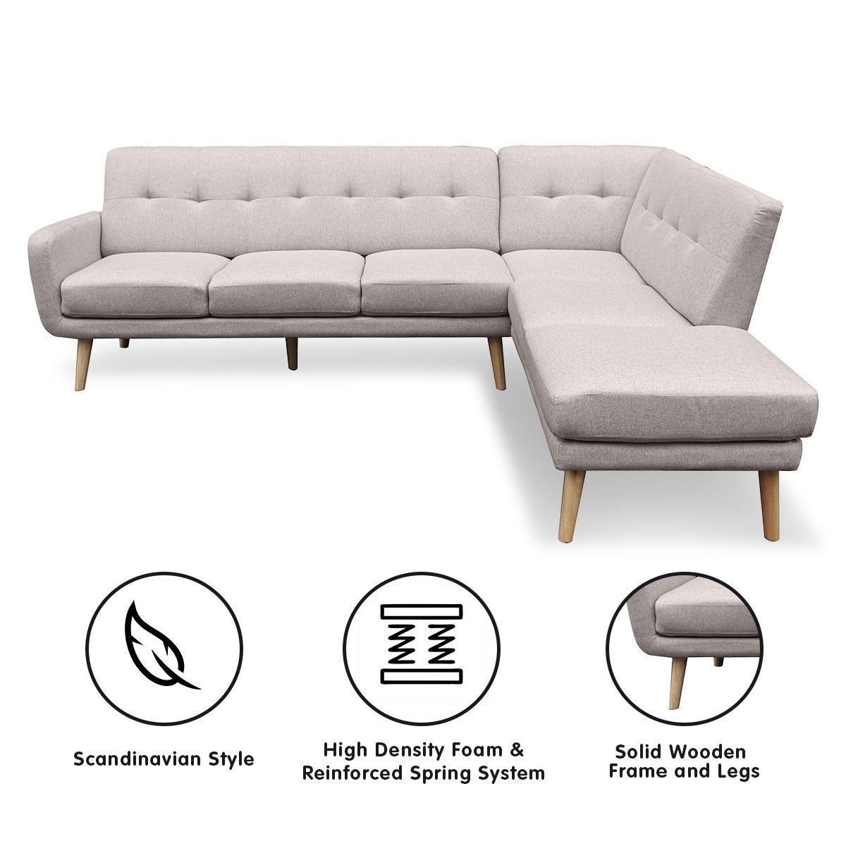 Sarantino Light Grey Faux Linen Corner Sofa