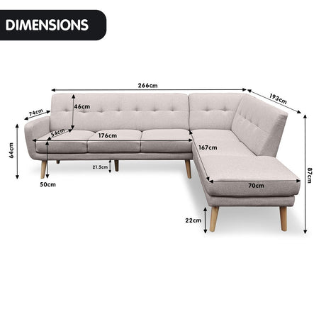 Sarantino Light Grey Faux Linen Corner Sofa