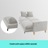 Sarantino 3-Seater Faux Velvet Sofa Bed — Light Grey, Extra-Thick Cushioning — Allure Home Collections