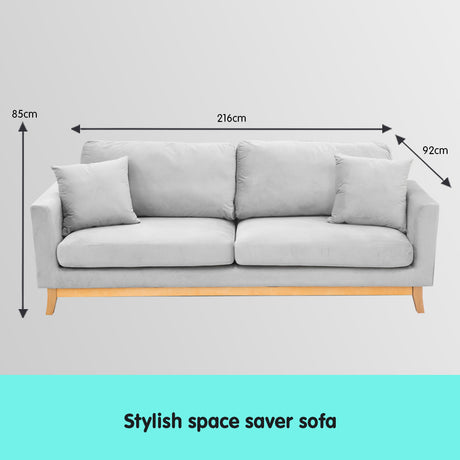 Sarantino 3-Seater Faux Velvet Sofa Bed — Light Grey, Extra-Thick Cushioning — Allure Home Collections