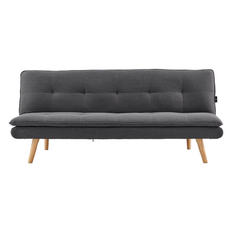 Sarantino 3-Seater Linen Sofa Bed with Curved Design — Dark Grey, Wooden Legs — Allure Home Collections