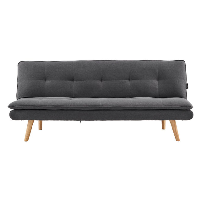 Sarantino 3-Seater Linen Sofa Bed with Curved Design — Dark Grey, Wooden Legs — Allure Home Collections