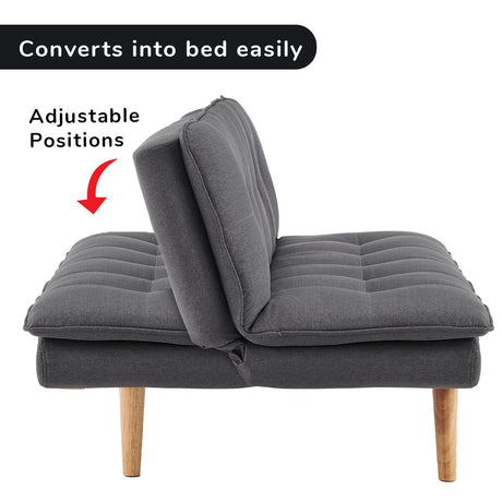 Sarantino 3-Seater Linen Sofa Bed with Curved Design — Dark Grey, Wooden Legs — Allure Home Collections