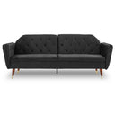 Sarantino Faux Velvet Tufted Convertible Sofa Bed — Brown, Wooden Legs — Allure Home Collections