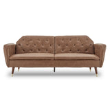 Sarantino Faux Velvet Tufted Convertible Sofa Bed — Brown, Wooden Legs — Allure Home Collections