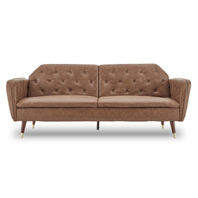 Sarantino Faux Velvet Tufted Convertible Sofa Bed — Brown, Wooden Legs — Allure Home Collections