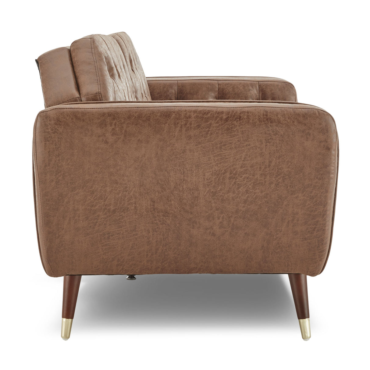 Sarantino Faux Velvet Tufted Convertible Sofa Bed — Brown, Wooden Legs — Allure Home Collections