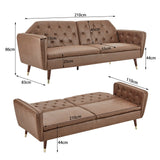 Sarantino Faux Velvet Tufted Convertible Sofa Bed — Brown, Wooden Legs — Allure Home Collections