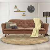 Sarantino Faux Velvet Tufted Convertible Sofa Bed — Brown, Wooden Legs — Allure Home Collections