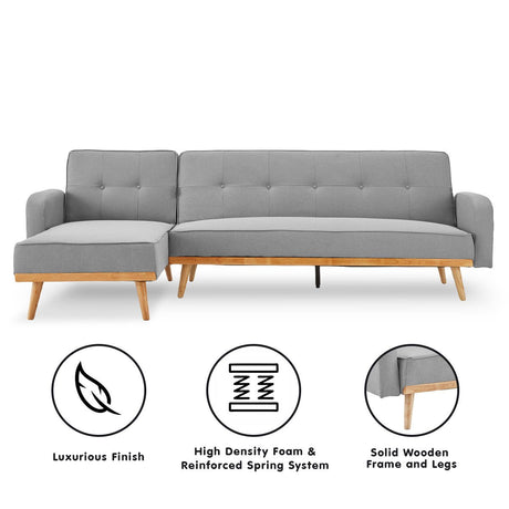 Sarantino 3-Seater Corner Sofa Bed - Light Grey