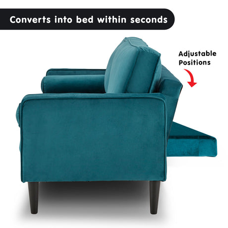 Sarantino Elegant Blue Faux Velvet Sofa Bed