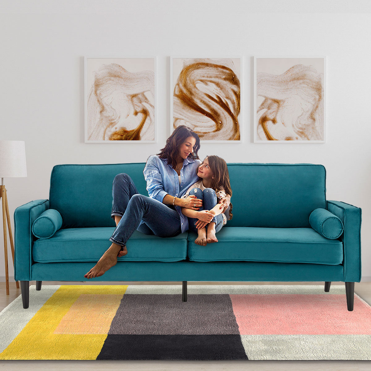Sarantino Elegant Blue Faux Velvet Sofa Bed