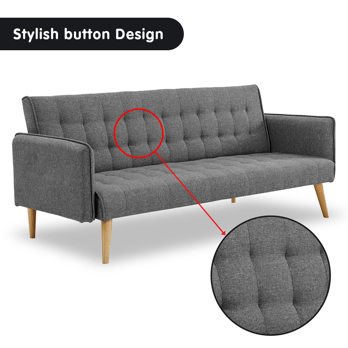 Sarantino Grey 3-Seater Modular Sofa Bed