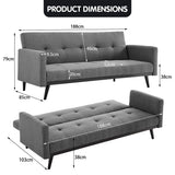 Sarantino Tufted Faux Linen 3-Seater Sofa Bed with Armrests — Light Grey — Allure Home Collections
