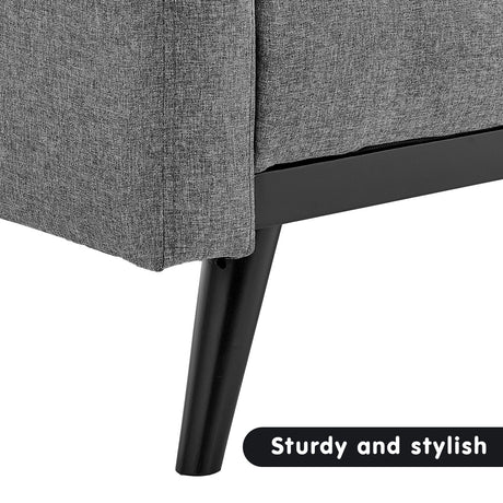 Sarantino Tufted Faux Linen 3-Seater Sofa Bed with Armrests — Light Grey — Allure Home Collections