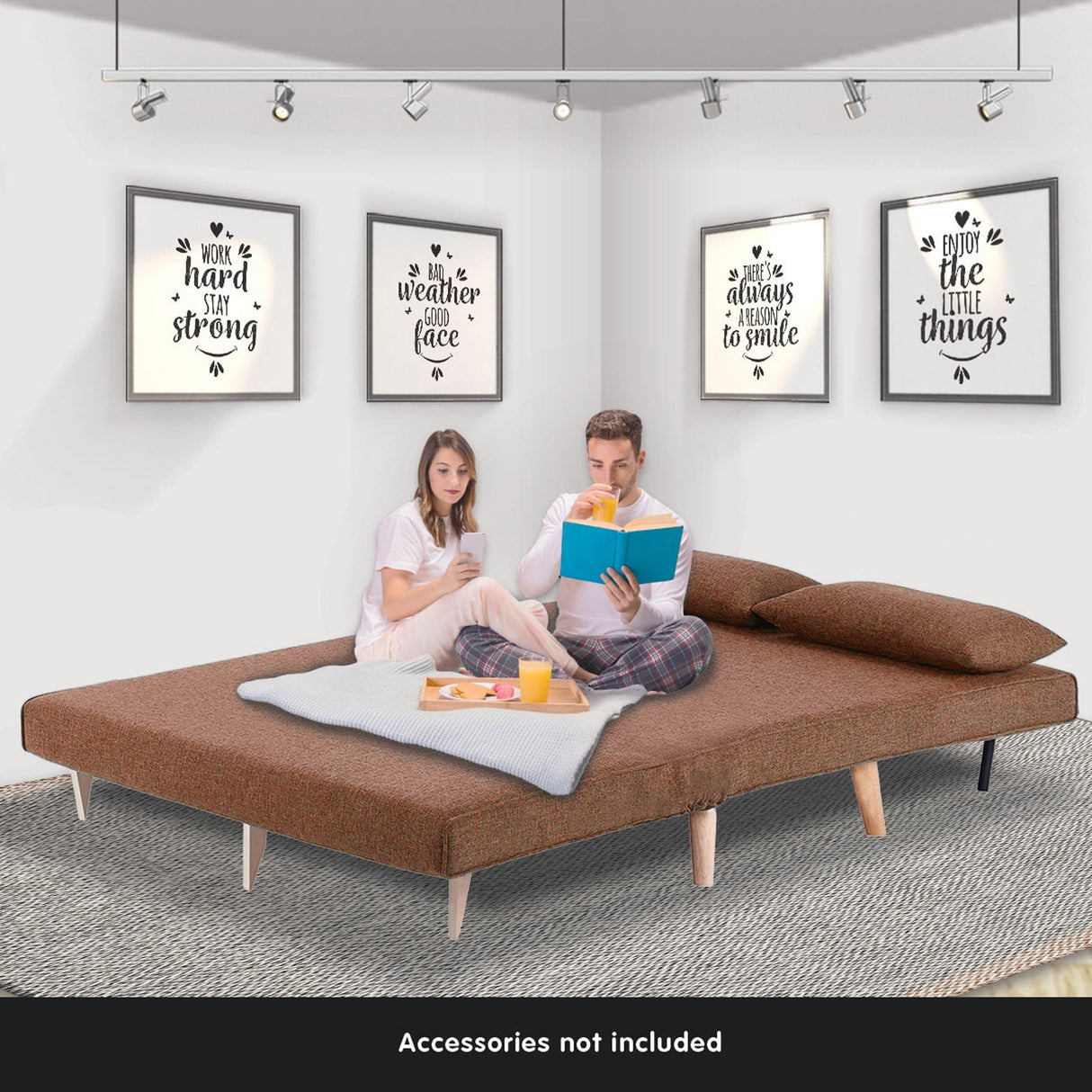 Sarantino 2-Seater Adjustable Sofa Bed - Brown
