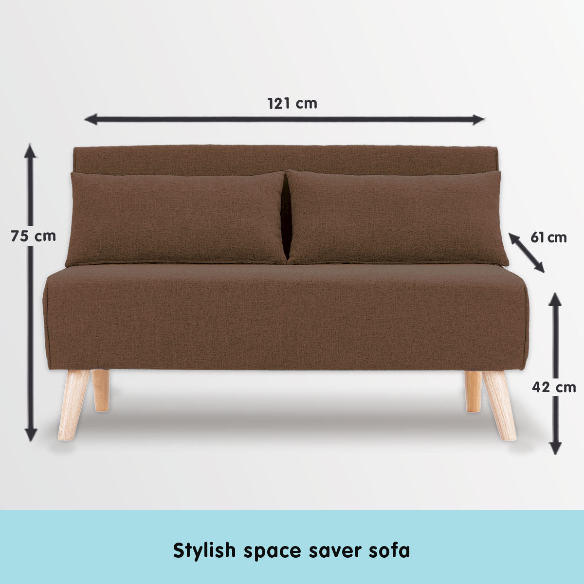 Sarantino 2-Seater Adjustable Sofa Bed - Brown