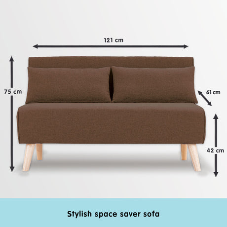 Sarantino 2-Seater Adjustable Sofa Bed - Brown