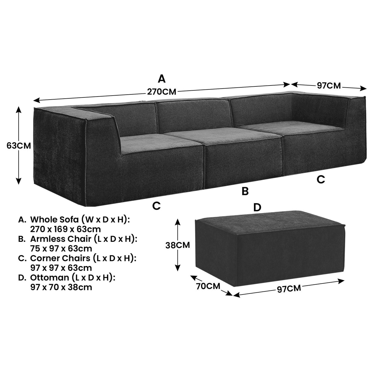 Polop 3 Seater Modular Sofa