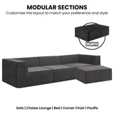 Sarantino NOVI 3-Seater Modular Sofa with Ottoman — Black, Non-Slip Base — Allure Home Collections