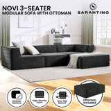 Sarantino NOVI 3-Seater Modular Sofa with Ottoman — Black, Non-Slip Base — Allure Home Collections