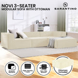 Sarantino NOVI 3-Seater Modular Sofa with Ottoman — Cream, Non-Slip Base — Allure Home Collections