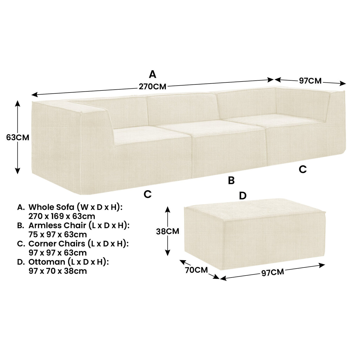 Polop 3 Seater Modular Sofa