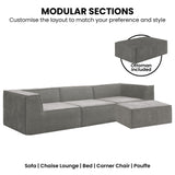 Sarantino NOVI 3-Seater Modular Sofa with Ottoman — Grey, Non-Slip Base — Allure Home Collections