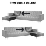 Sarantino Grey Faux Velvet Corner Sofa Bed